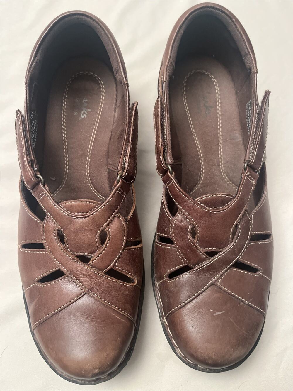 Clarks Bendables Womens Shoe Brown Leather Braid Twist Mary Jane Comfort 9w